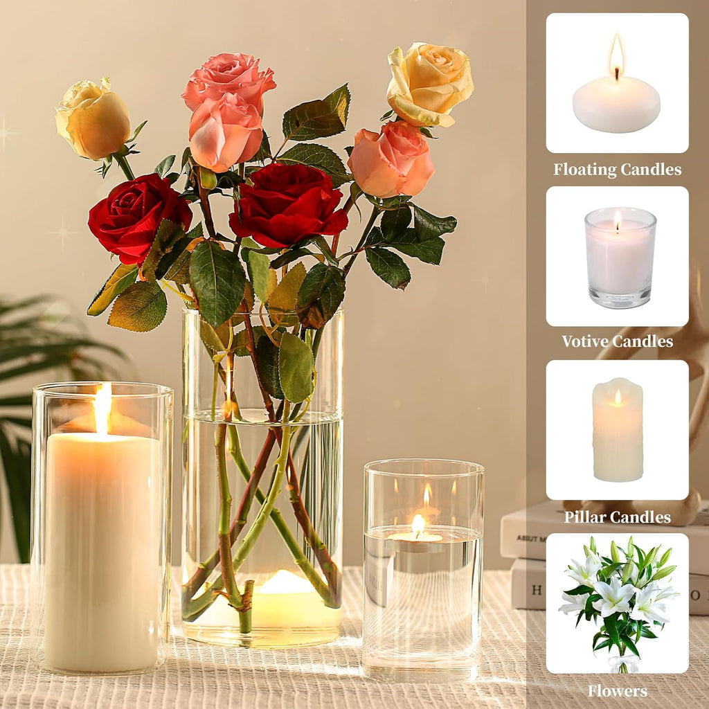 Hurricand Candle Holder 18 PCS, Glass Pillar Candle Holder, Clear Glass Cylinder Candleholder Glass Cylinder Vase for