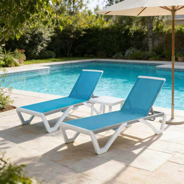 3-Piece Outdoor Chaise Lounge Set Fully Flat Adjustable Lounger | Aluminum Frame, Resin Legs, Textilene Fabric