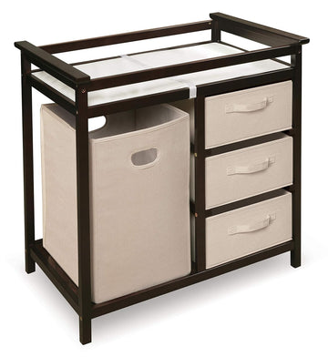 Modern Baby Changing Table - Diaper Changing Station with Laundry Hamper, 3 Storage Drawers, Changing Pad, and Safety