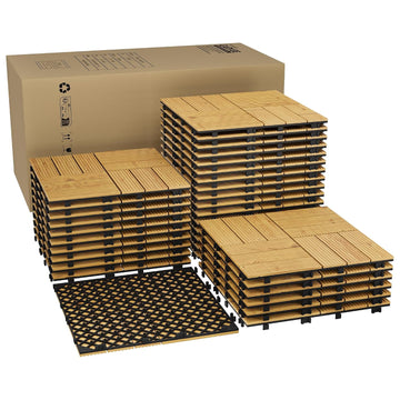 22 PCS Acacia Wood Composite Deck Tiles, 12"X12" Solid Wood Interlocking Flooring for Patio & Balcony, All Weather