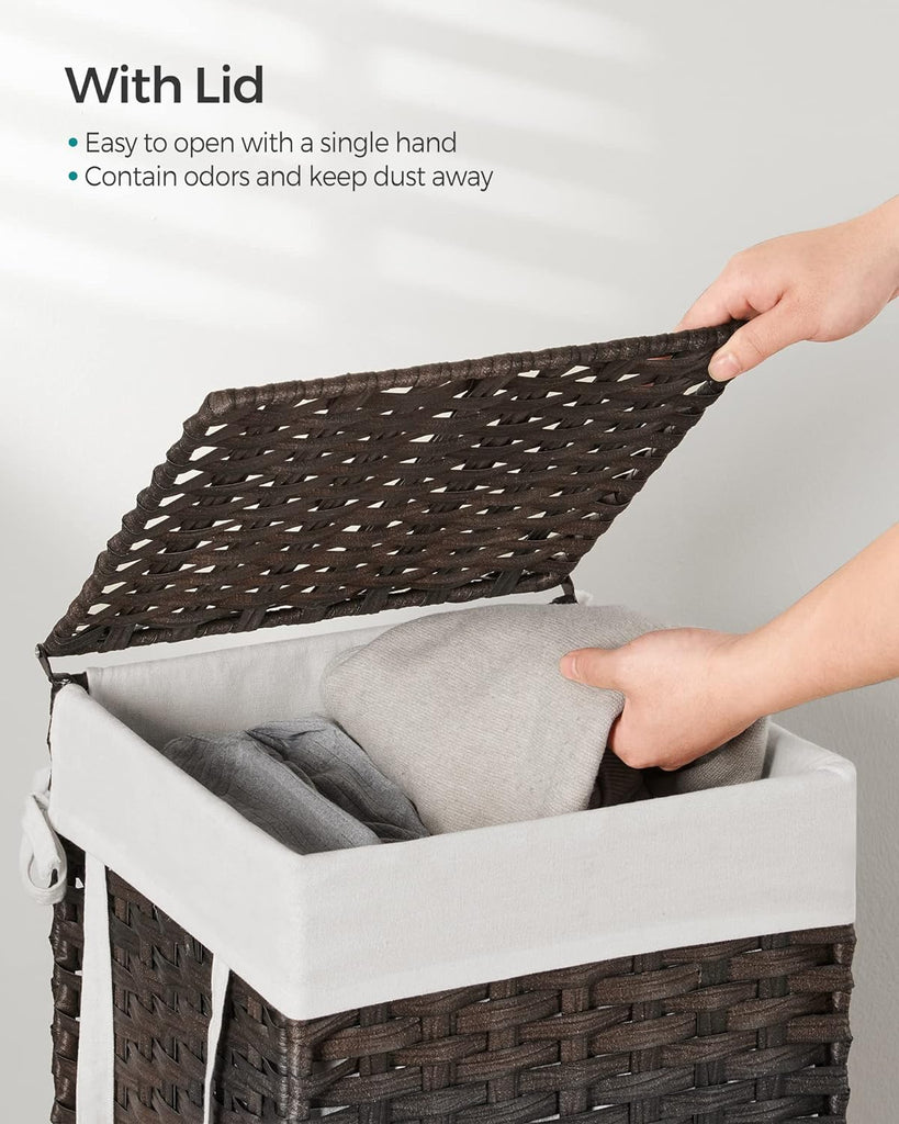 Laundry Hamper with Lid, 17.2 Gallon (65 L) Synthetic Rattan Clothes Laundry Basket with Lid and Handles, Foldable
