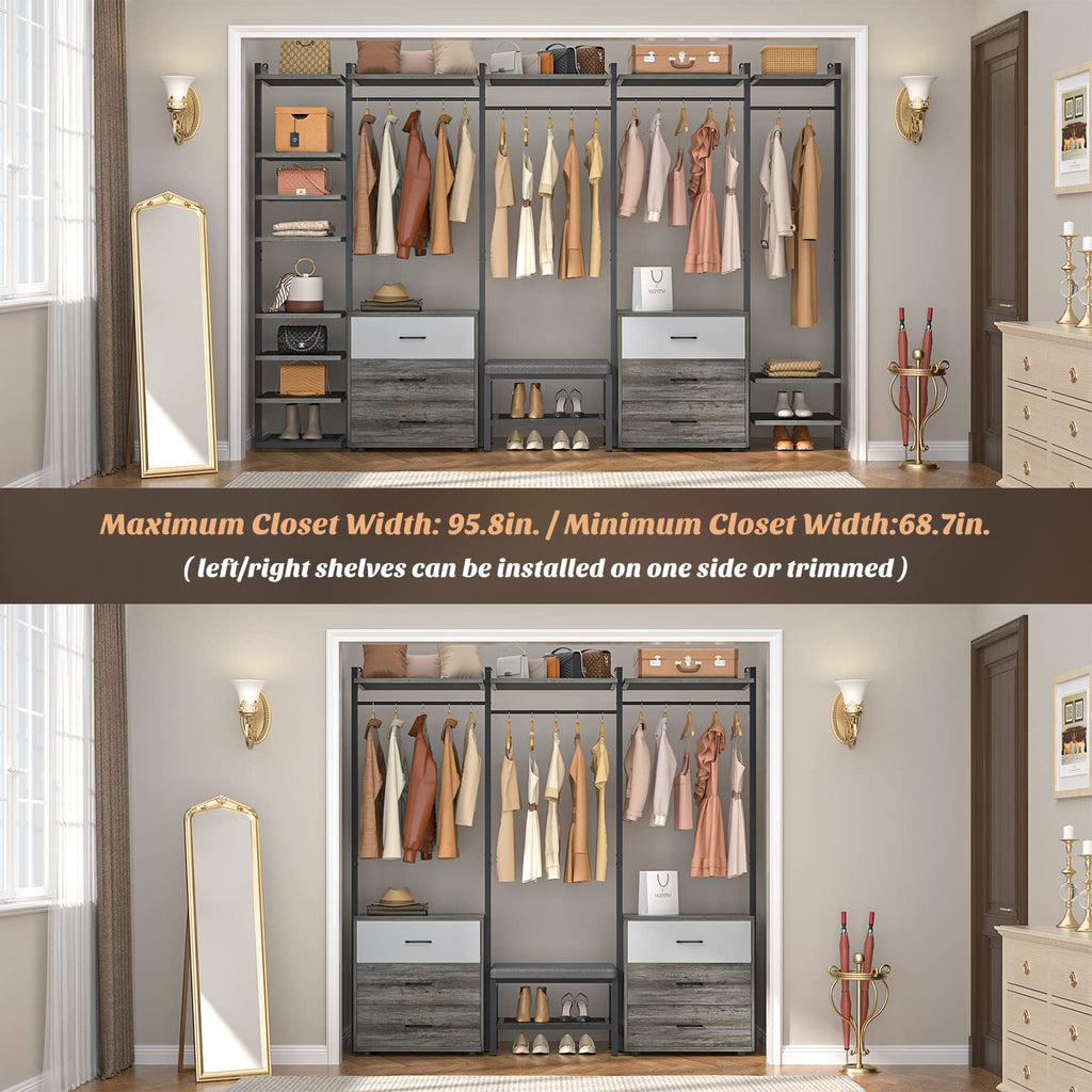 Wall Mounted Closet System, Closet Organizer with 6-Drawers & Rods