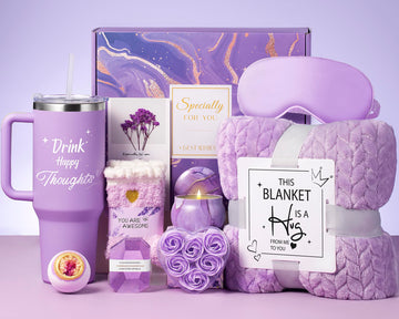Birthday Gifts for Women Self Care Gifts Get Well Soon Gifts, Lavender Relaxing Spa Gift Baskets w/Flannel Blanket 40