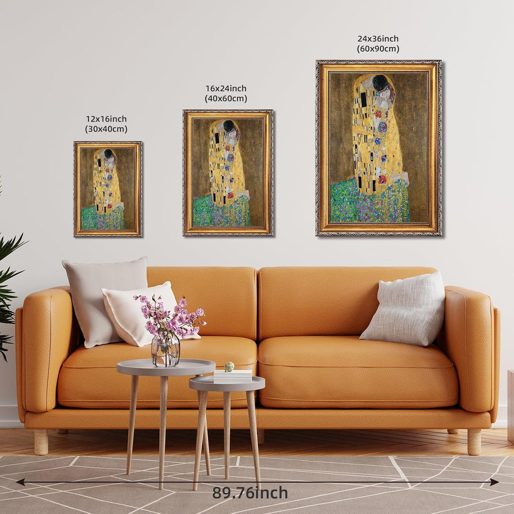 Retro Framed The kiss by Gustav Klimt Poster Romantic Symbolist Wall Art Classic Oil Painting Reproduction Canvas