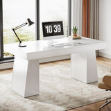55 Inches Executive Desk, Mid-Century Modern Home Office Desk