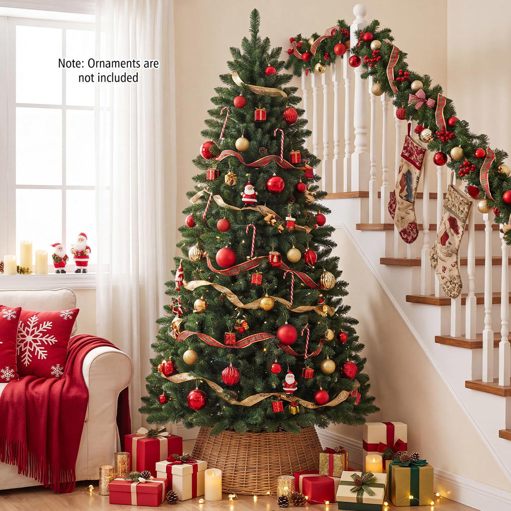7 FT Pre-Lit Half Christmas Tree with 330 LED Lights, Easy Setup