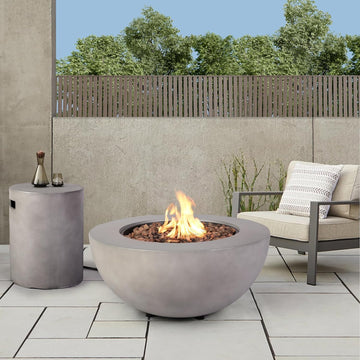 2-Piece Outdoor Propane Fire Pit Table Set w/Tank Cover Table