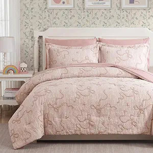 Full Comforter Sets for Girls - 7 Pieces Pink Bedding Bow Bed in a Bag - Set of 7