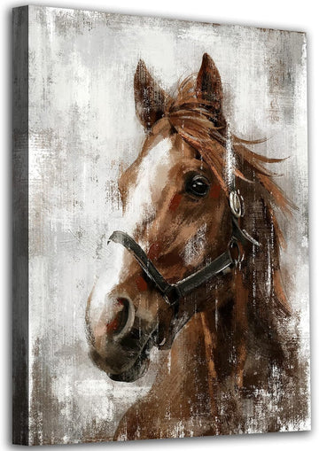 Horse Canvas Wall Art Horse Portrait Pictures Wall Decor Farmhouse Brown Canvas Painting Rustic Canvas Prints Artwork