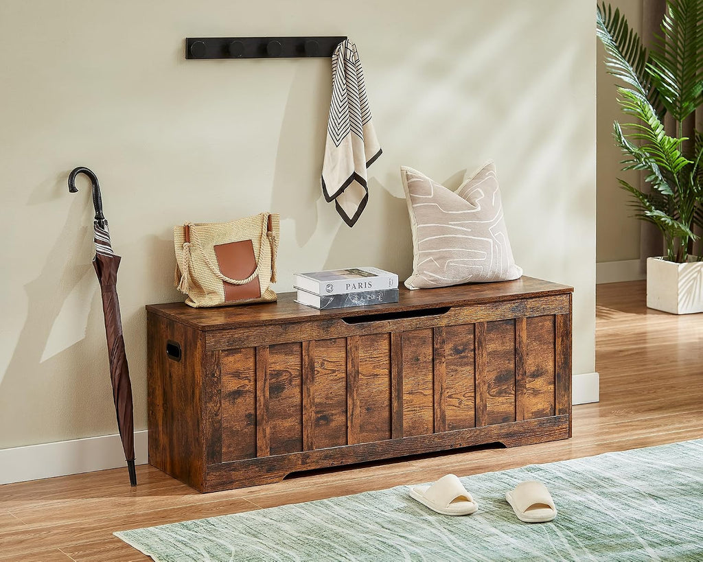 51.2" Storage Chest Extra Large,Wooden Storage Bench,Rustic Brown | Chest with 2 Safety Hinges, 51.2*15.7*19.1inches