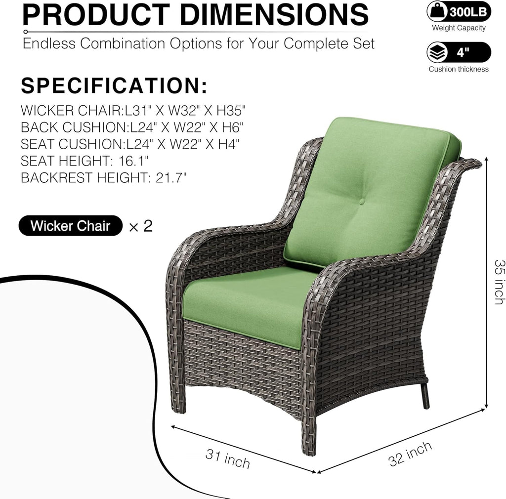 Patio Chairs Set of 2, Wicker Patio Furniture with High Back, Deep Seating, Wide Armrest, Thickened Cushions