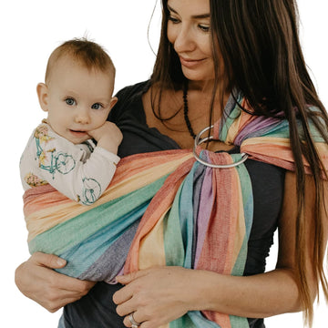 Ring Sling Carrier for Baby, 8-35 lbs - Summer Rainbow