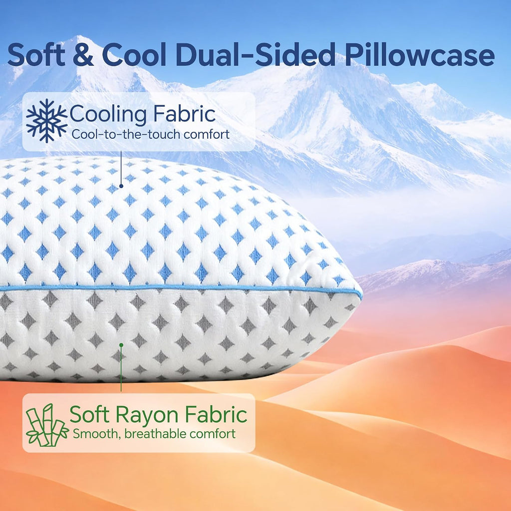 King Pillows Set of 2 for Sleeping, Cooling Adjustable Memory Foam Pillows, Dual Fill Design Helps Maintain Shape