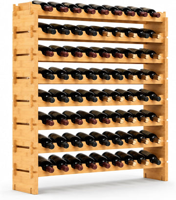 72 Bottle Wine Rack Stackable Bamboo Freestanding, 8-Tier Modular Shelf, Sturdy Wobble Free, Upgraded 2026 Design