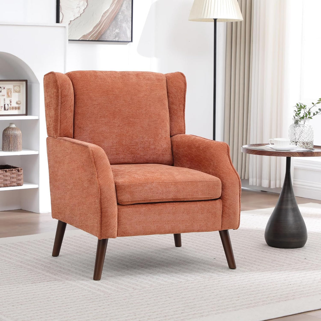 Accent Chair ,Mid Century Modern Wingback Chair ,Upholstered Armchair with Lounge Seat and Wood Legs Apartment Small