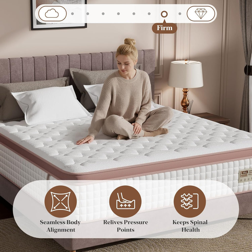 Full Mattress 12 Inch Extra Firm, Luxury Hybrid Mattress in a Box for Deep Sleep & Lumbar Support, CertiPUR-US & Zero