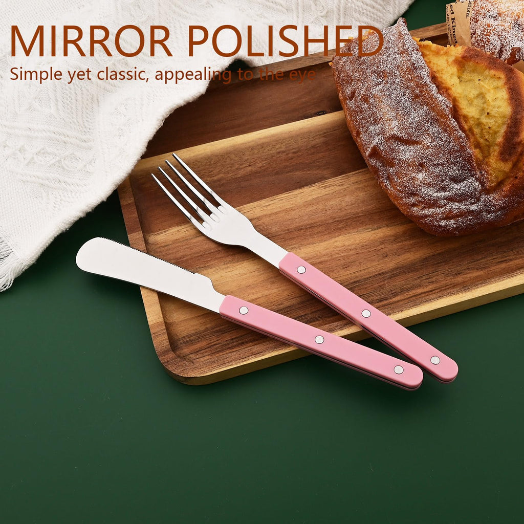 20 PCS Stainless Steel Flatware Set for 4, Silverware Set with Colored Handles, Retro Style Forks Spoons and Knives