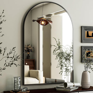 Arched Wall Mirror 24"x36" - Black Metal Frame Vanity Mirrors Decor