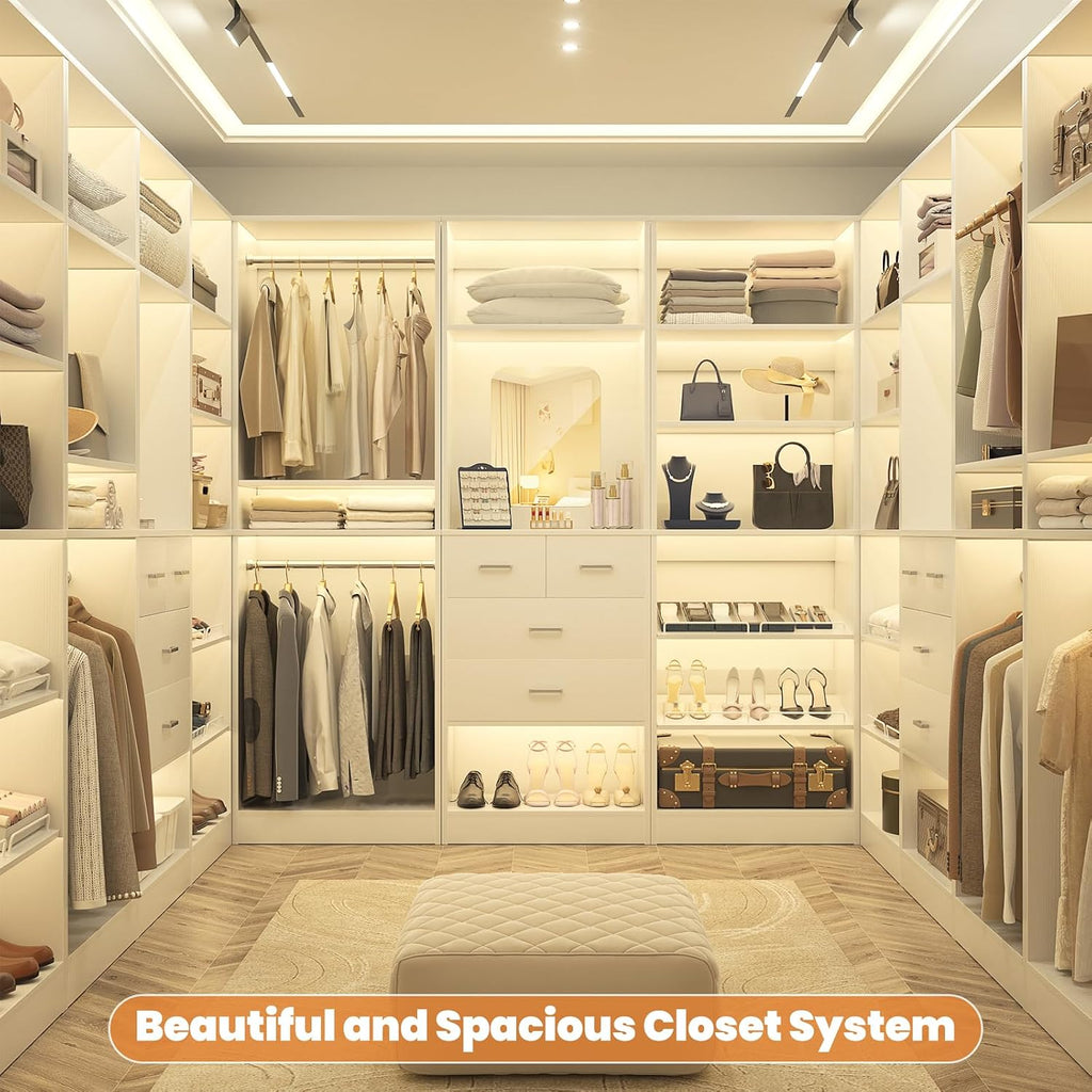 Freestanding Closet System, 25" Closet Organizer Wardrobe with Hanging Rods & Shelve, Adjustable Clothes Garment