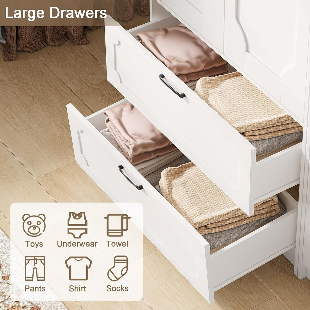71''H Armoire Wardrobe Closet with 2 Doors and 2 Drawers | Modern Clothing Storage Cabinet with Hanging Rod, Wooden