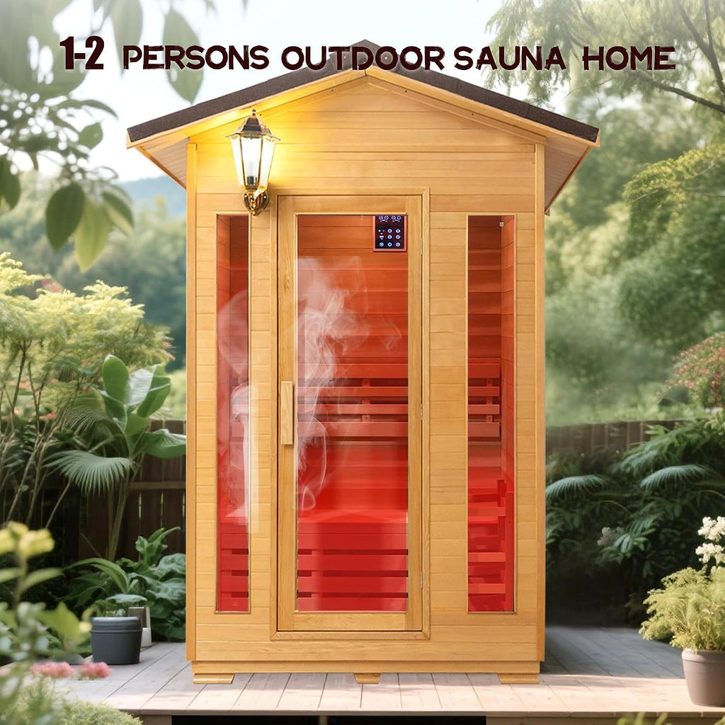 1-2 Person Outdoor Sauna Room,Cedar 220V 6KW Electric Stove Steam Sauna Kit