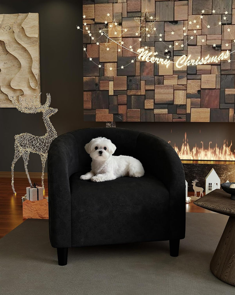 Accent Chair Club Chair Cozy Armrest Upholstered Velvet Barrel Chair with Solid Legs Bedroom Study Waiting Room(Black)