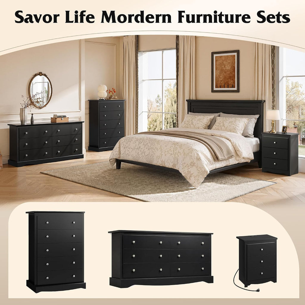 5 Drawer Dresser, 45" Tall Dresser with Exclusive Anti-Tip Structure, Modern Chest of Drawers with Large Capacity