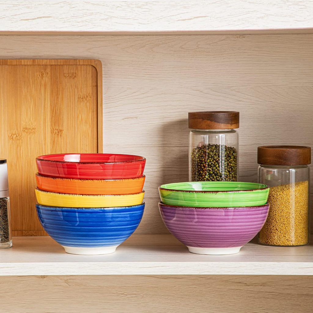 Bonita Cereal Bowls Set of 6-27 Oz Ceramic Soup Bowls, Microwave & Dishwasher Safe, 6 Inch Colorful Serving Bowls
