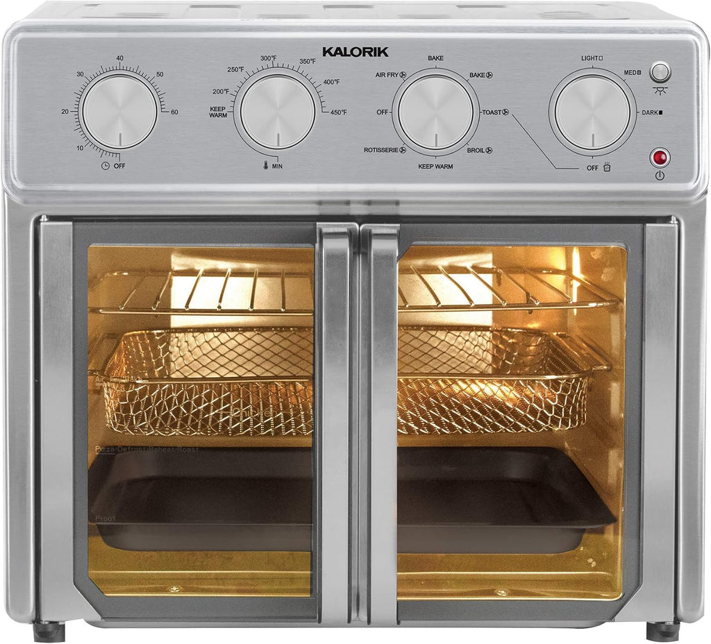 MAXX Air Fryer Oven, 26 Quart 9-in-1 Countertop Toaster Oven and Air Fryer Combo - Fry, Bake, Roast, Rotisserie, & More, Large Glass French Doors & 7 Accessories, 1700-Watts, Stainless Steel