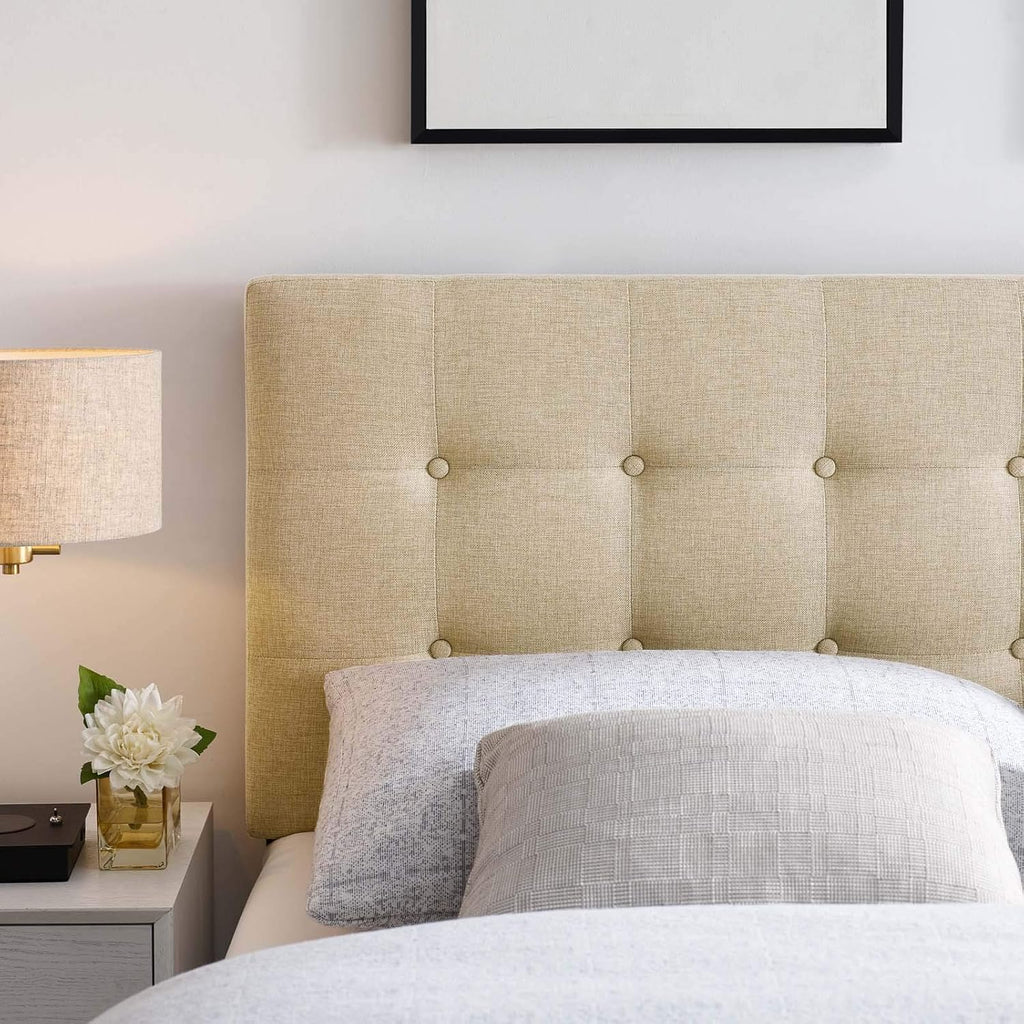 Tufted Button Linen Fabric Upholstered Queen Headboard in Beige