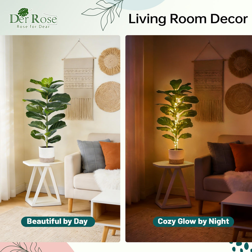 2 Pack 30" Artificial Plants with Lights, Fiddle Leaf Fig Trees