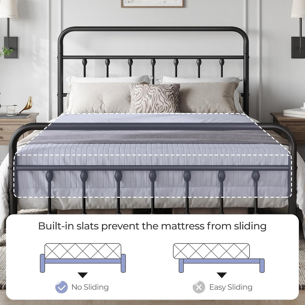 Classic Metal Platform Bed Frame Mattress Foundation with Victorian Style Iron-Art Headboard/Footboard/Under Bed