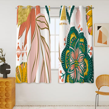 Boho Floral Grommet Blackout Curtains, 52W x 45L, 2 Panels