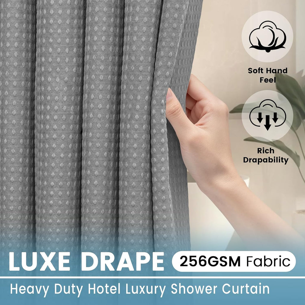 256GSM Heavyweight Waffle Weave Shower Curtain with Snap-in Liner, Extra Thick & Luxury Weighted Fabric Bath Curtain