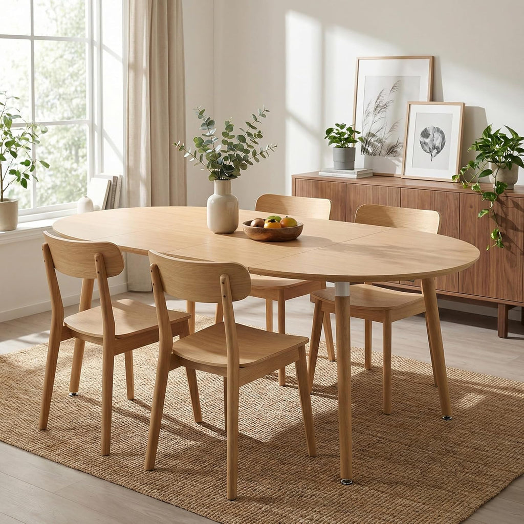 Extendable Round Dining Table for 4 6 Wooden Dining Room Table 39" to 70" Modern Kitchen Table for Dining Room Office