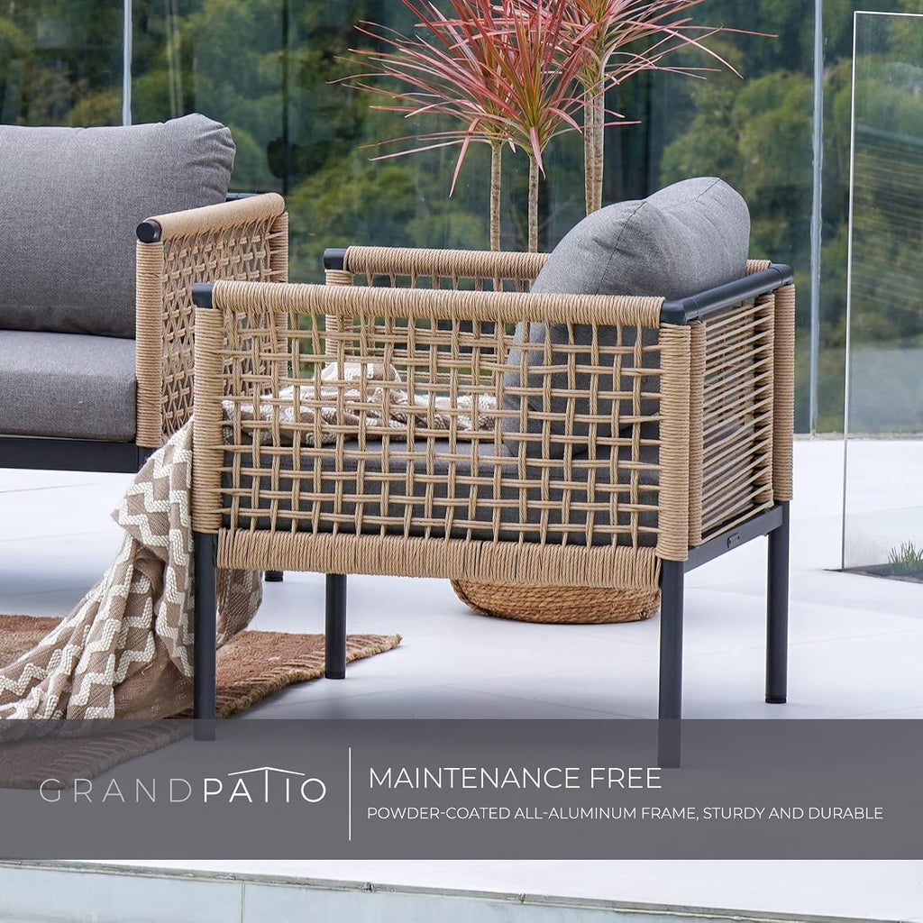 Outdoor 4-Piece Conversation Set Rust Free Patio Furniture Set Open-Weave Wicker Olefin Modern Sofa Seating for