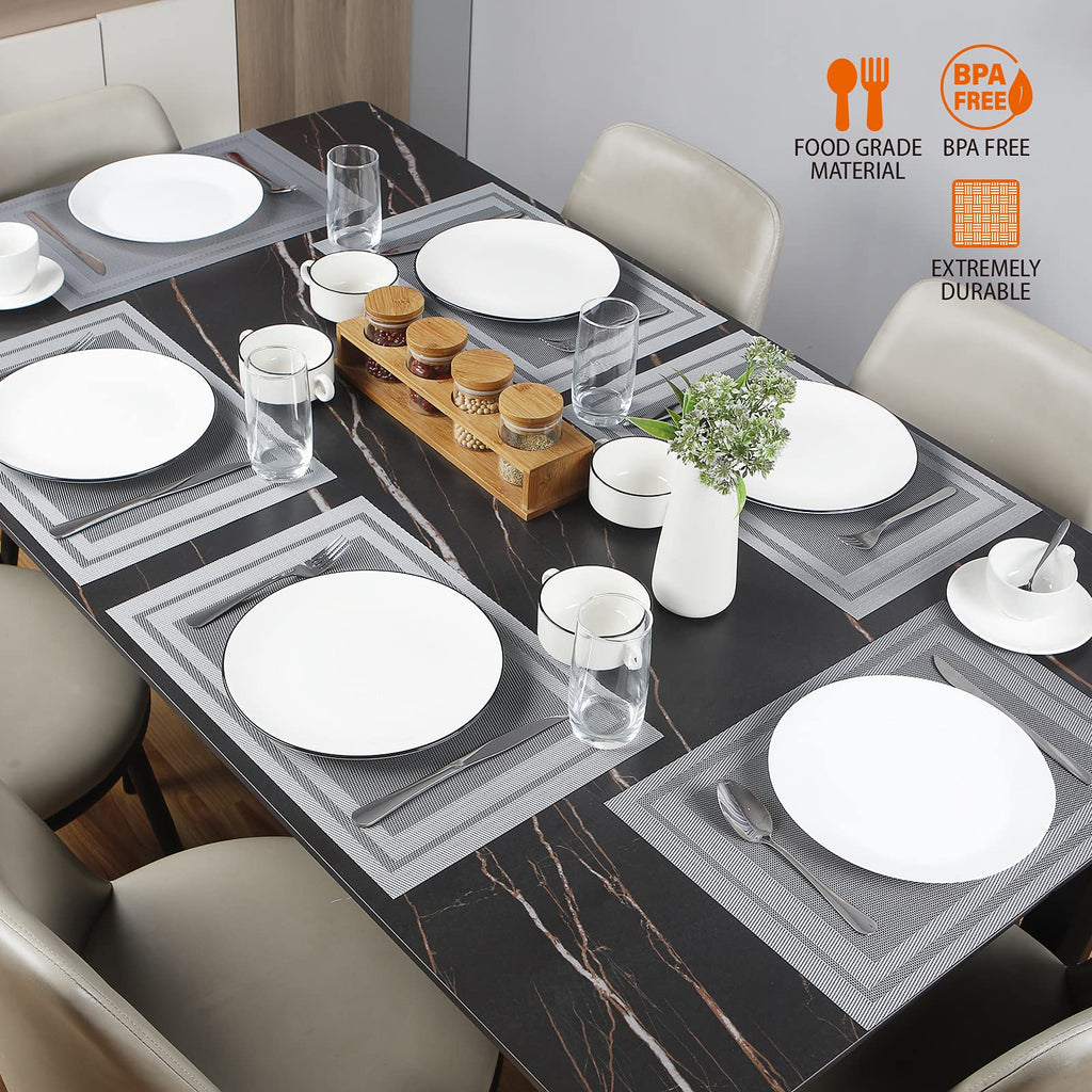 Gray Vinyl Placemats Set of 6,Washable Dining PVC Table Mats