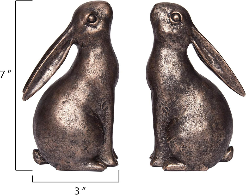 Decorative Resin Rabbit Bookends, Bronze