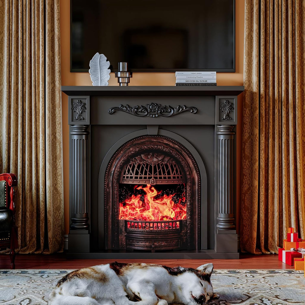 45 Inch Electric Fireplace with Mantel, Solid Wood Fireplace TV Stand, Roman Column Fireplace Entertainment Center