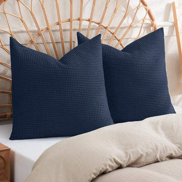 Cotton Waffle Euro Shams 26" x 26", Bright Navy Blue, No Insert