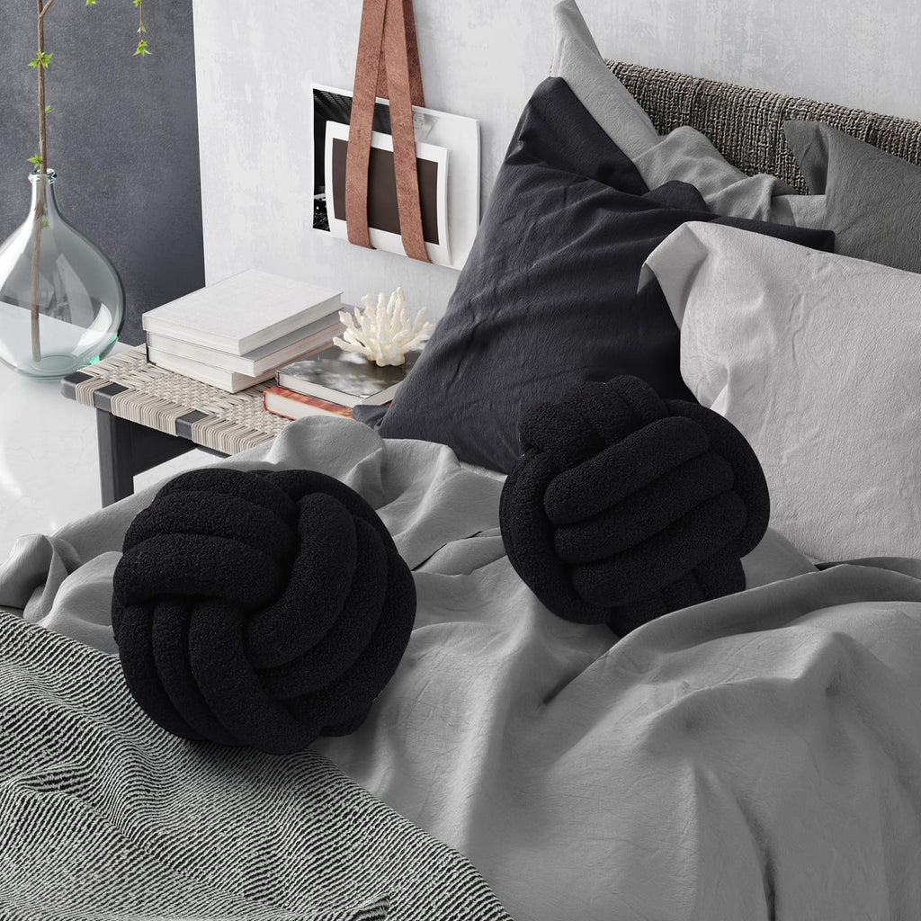 2 Pcs Knot Pillows Decorative Round Ball Throw Plush Pillows Boucle Knotted Circle Soft Pillows Cushion for Room Sofa