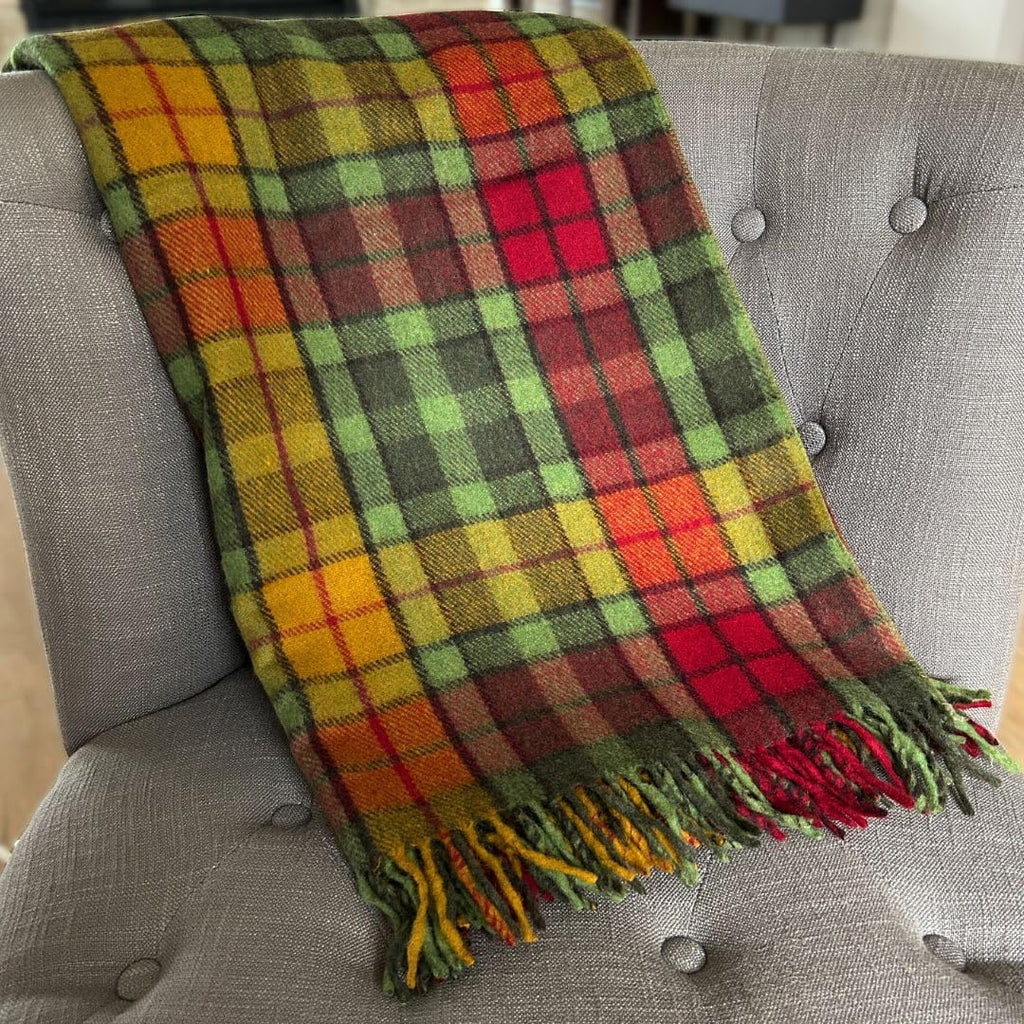 Tartan Fall Plaid Wool Blanket - Scottish Winter Throw (Buchanan Autumn)