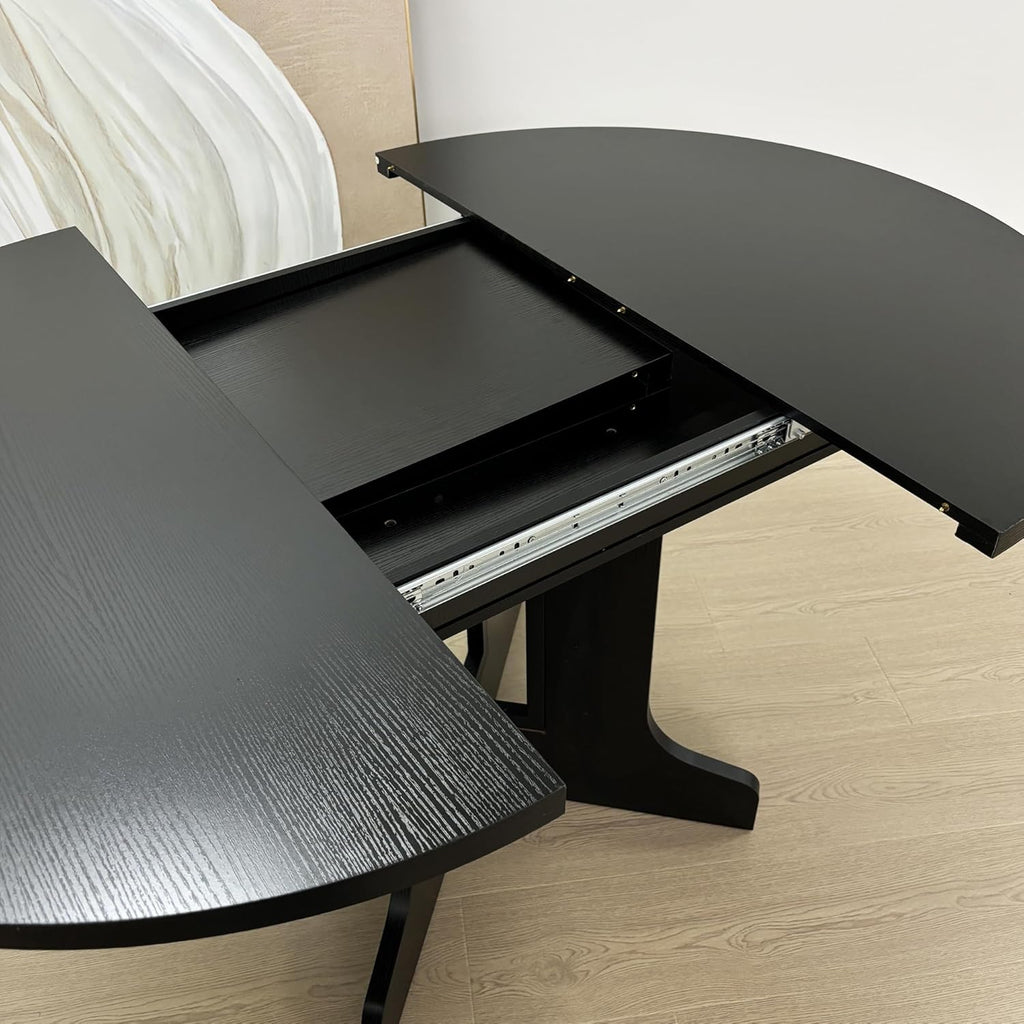 Extendable Round Dining Table for 4-6,43.3-59" Transformer Kitchen Table W/Removable Leaf Trestle & X-Shaped