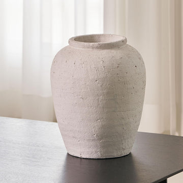 White Ceramic Large Vase, 11.8" Tall Zen Style, Terra Cotta Pitcher Vase, Distressed Farmhouse Decor, Pottery