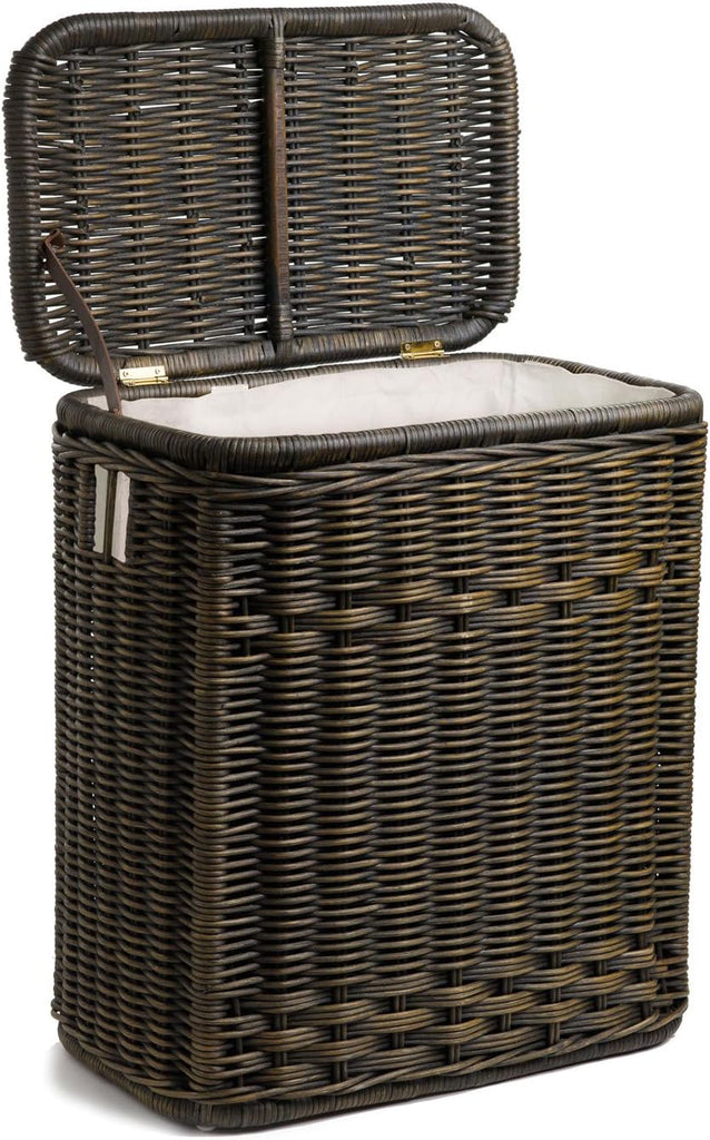 Narrow Wicker Rectangular Laundry Hamper, Walnut Brown | Outside: 21" L x 13" W x 24" H, 2.7 cu-ft capacity