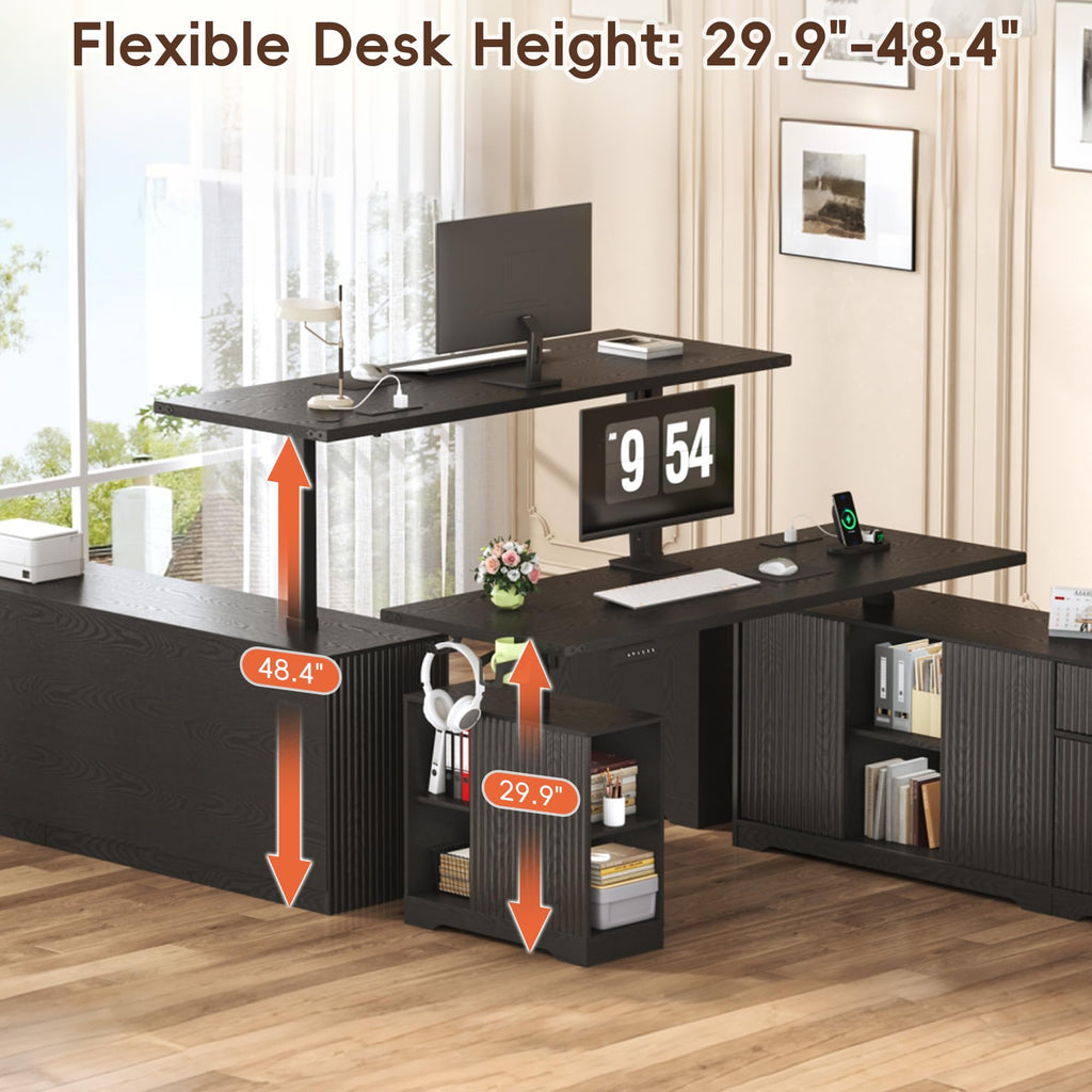 63" L-Shaped Electric Standing Desk, Executive Standing Desk, Black