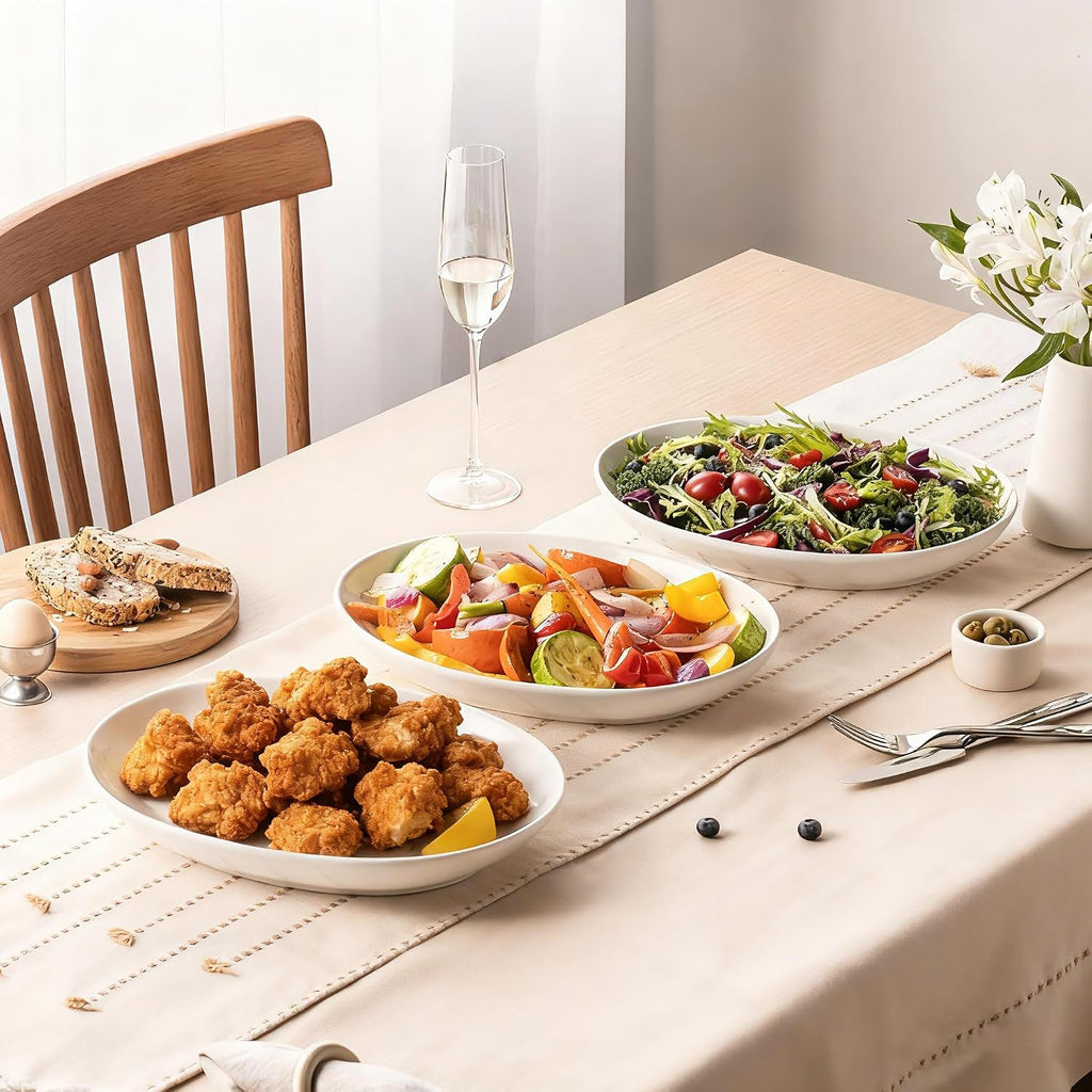 12 Inch Oval Serving Platters Set of 3, White Ceramic Serving Platters for Serving Food, Deep Porcelain Oval Platter