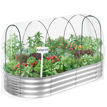 Raised Garden Bed with Greenhouse Frame and 3 Covers, 6x3x1 FT Garden Planting Box, Galvanized Metal Oval Tall