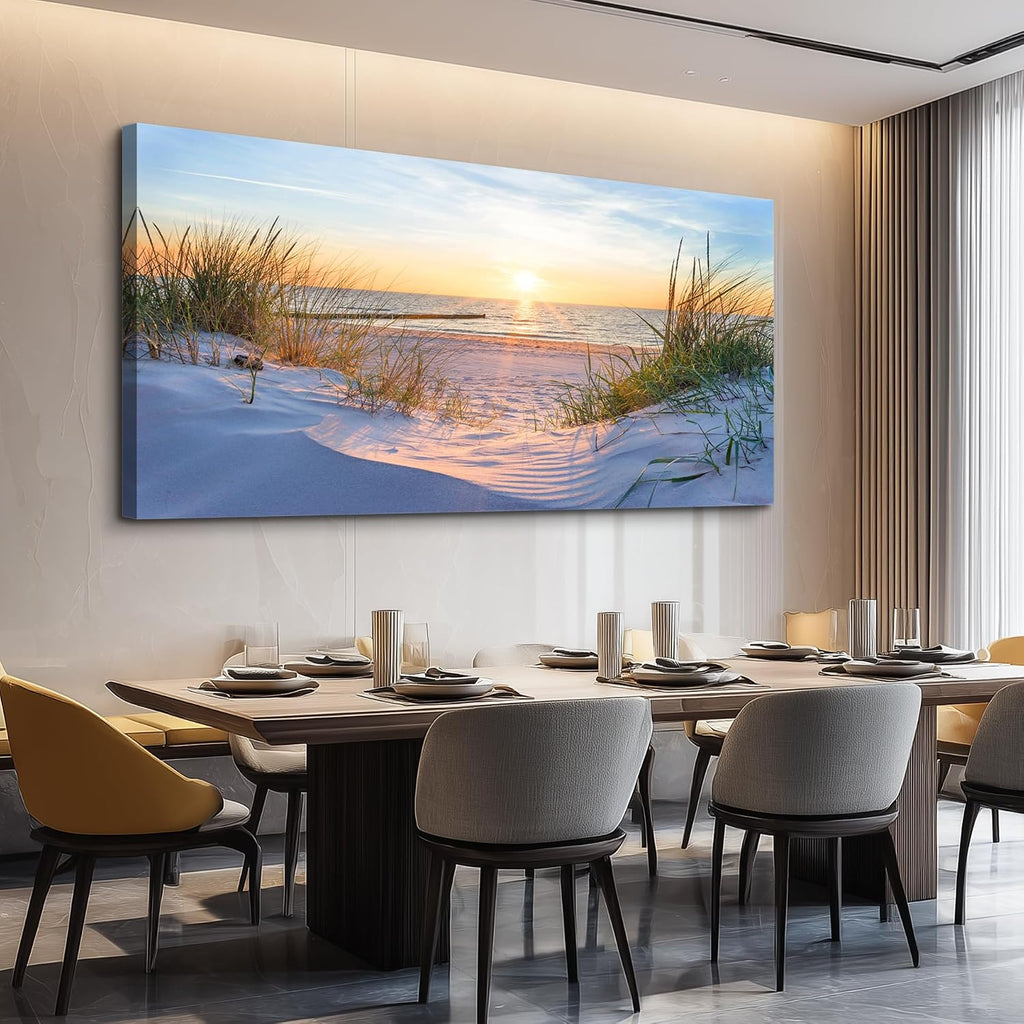 Wall Decor Large Canvas Wall Art Modern Office Pictures Blue Sun Beach Grass Ocean Landscape Paintings Canvas Art