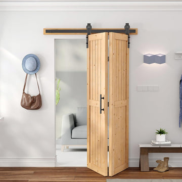 48"x84" Bi fold Barn Door with 52" Bifold Barn Door Hardware Kit for 2 Doors, No-Assembly Solid Spru